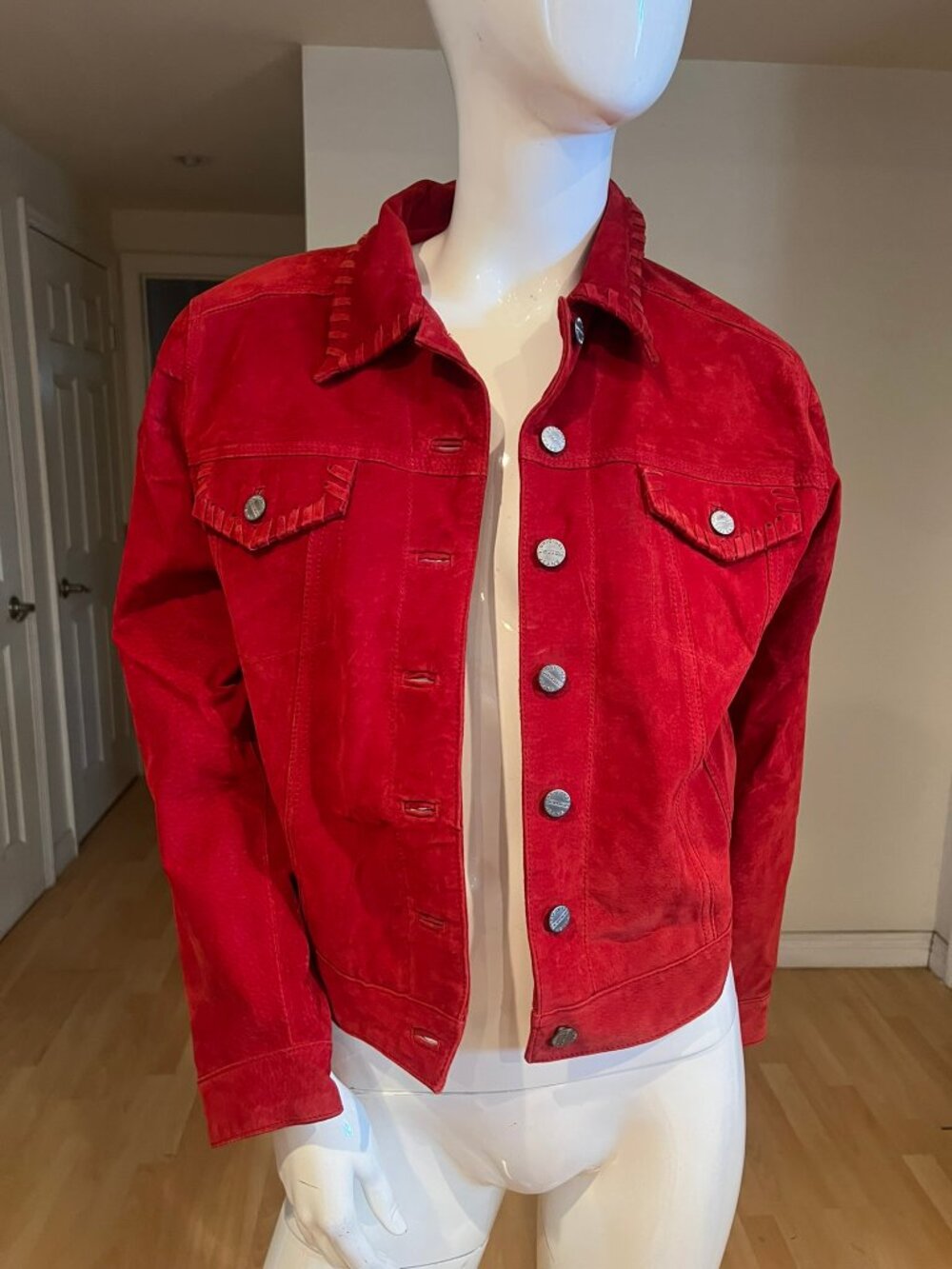 90'S JOU JOU SKINS LEATHER TRUCKER WESTERN RED JACKET SZ M MEDIUM